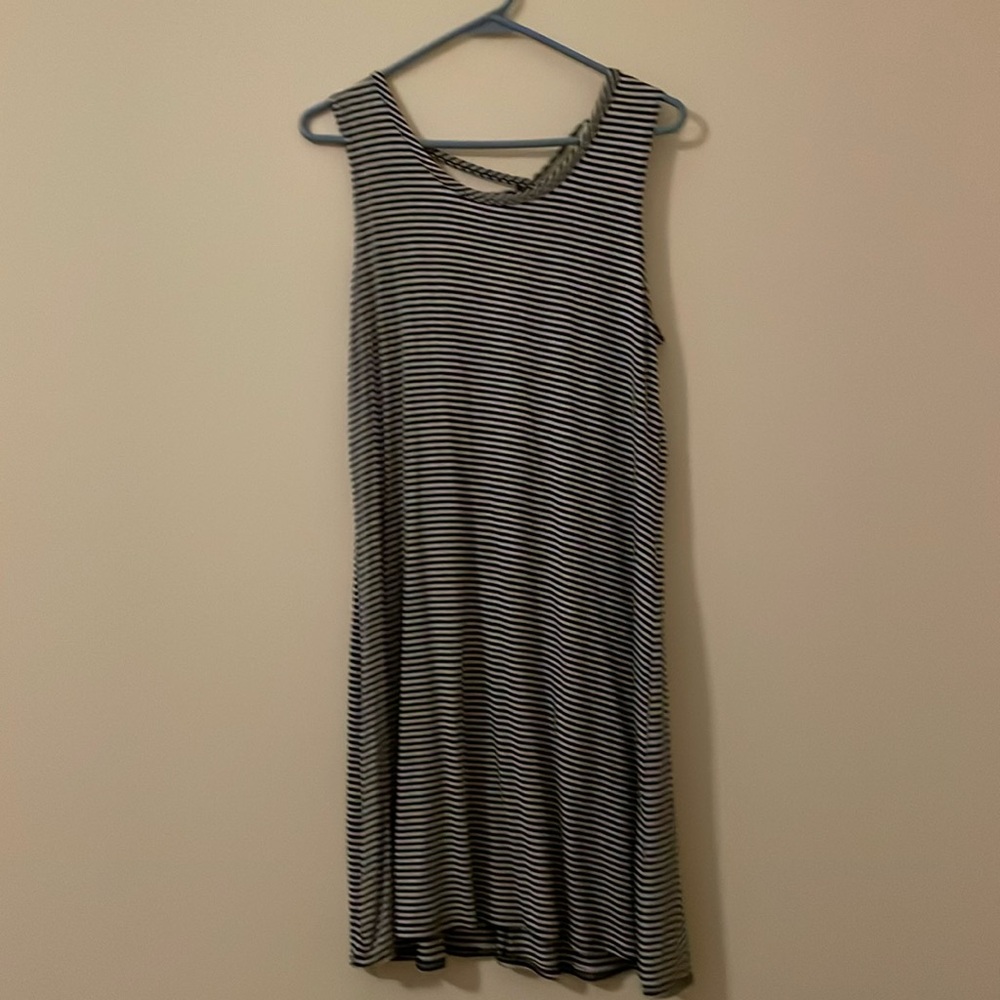 Blue and white stripped cotton summer sun dress.